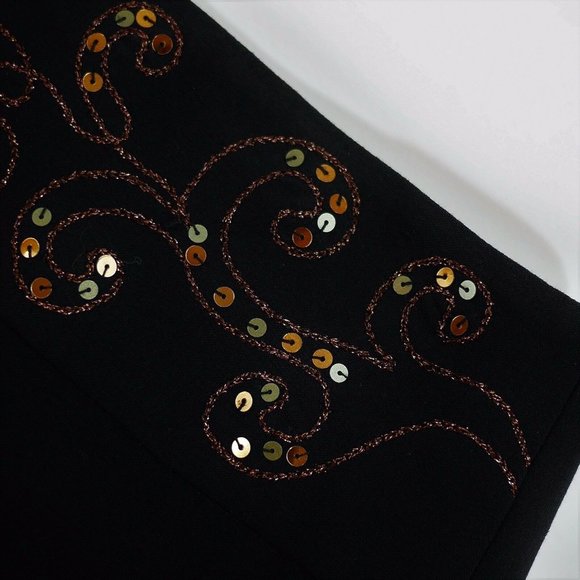 CACHE BLACK A LINE MINI SKIRT w/ BEADING & SEQUINS - Picture 6 of 8